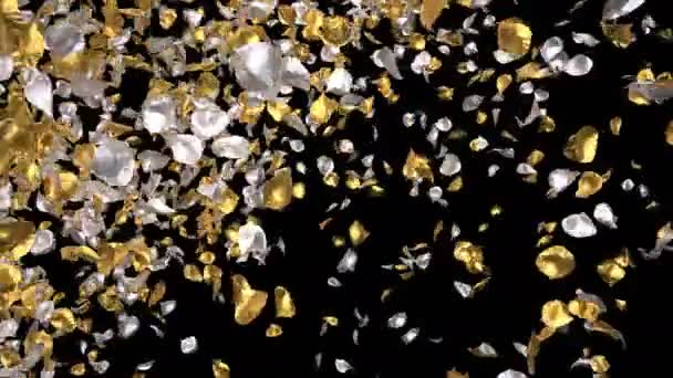 Romantische Fliegende Goldene Silberne Metallrosenblütenblätter Für Den Valentinstag Muttertag Hochzeitsgrußkarten — Stockvideo