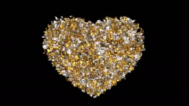 Romantische Fliegende Goldene Silberne Rosenblütenblätter Herzform Für Valentin Day Muttertag — Stockvideo