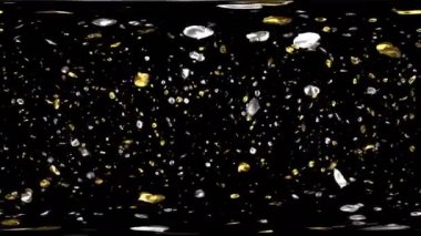 360 Vr romantik uçan altın gümüş metal gül çiçek yaprakları Sevgililer günü, evlilik yıldönümü tebrik kartları, davet veya Doğum günü e-kart için. Sorunsuz döngü 4 k alfa kanalı izole