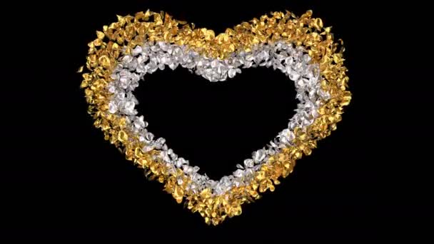 Ρομαντικό Φέρουν Χρυσό Ασημί Αυξήθηκε Λουλούδι Σχήμα Καρδιάς Πέταλα Για — Αρχείο Βίντεο