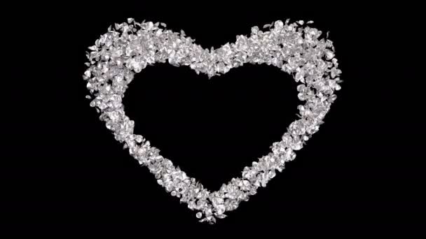 Romantik Gümüş Metal Gül Çiçek Yaprakları Kalp Şekli Uçan Sevgililer — Stok video