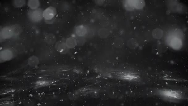 Winter White Motion background lights, snow falling on ice defocused bokeh loop — Stock Video