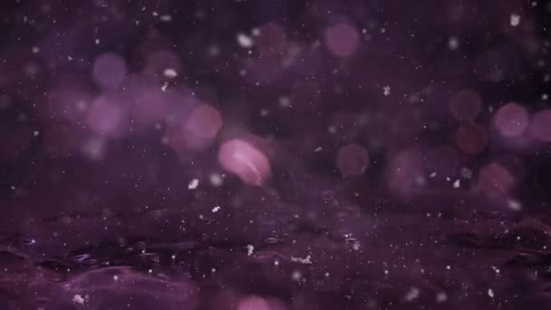 Winter magenta Bewegung Hintergrundbeleuchtung Schnee fällt auf Eis defokussiert Bokeh-Schleife — Stockvideo