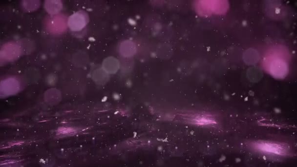 Inverno Magenta Motion luci di sfondo neve cadere sul ghiaccio defocalizzata bokeh loop — Video Stock