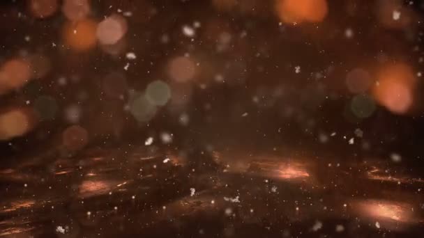 Inverno Golden Motion luci di sfondo, neve che cade sul ghiaccio sfocato ciclo bokeh — Video Stock