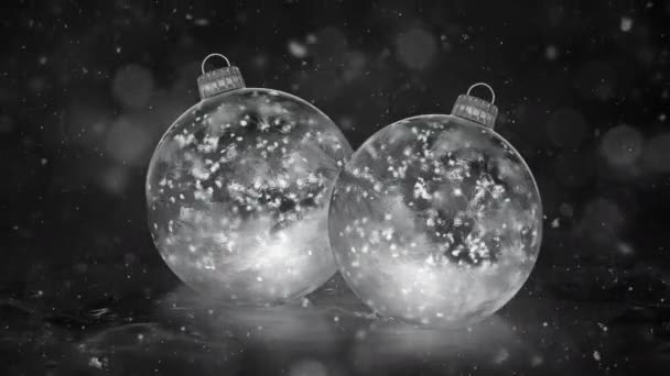 Dvě vánoční nový rok White Ice skleněné ozdoby dekorace Sněhurka pozadí smyčky