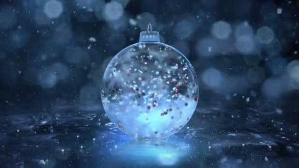 Karácsonyi forgatható kék jég pohár csecsebecse hópelyhek piros golyó háttér hurok