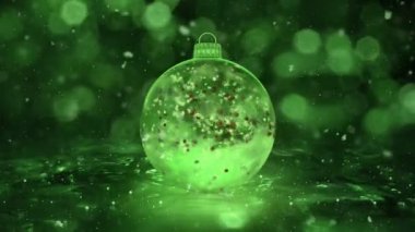 Noel yeşil buz cam biblo dekorasyon kar taneleri kırmızı topları döngü arka plan