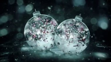 İki Noel gri Noir buz Baubles dönen renkli yaprakları döngü arka plan