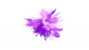 Mor pembe renk Burst - renkli duman patlama sıvı parçacıkların yavaş Alfa mat beyaz izole