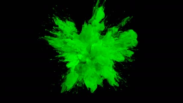 Green Color Burst - particules fluides d'explosion de fumée colorées au ralenti alpha mat isolé sur blanc 