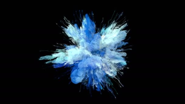 青白カラー バースト カラフルな煙爆発流体粒子スローモーション アルファ マット白で隔離 — ストック動画