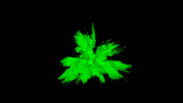 Groene Kleur Burst Kleurrijke Rook Explosie Vloeistof Deeltjes Slowmotion Alpha — Stockvideo