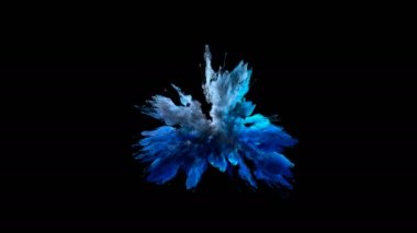 Mavi renk Burst - renkli duman patlama sıvı parçacıkların yavaş Alfa mat beyaz izole