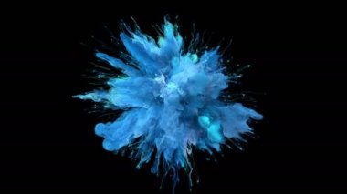Hafif mavi renkli Burst - renkli duman patlama sıvı parçacıkların yavaş Alfa mat beyaz izole