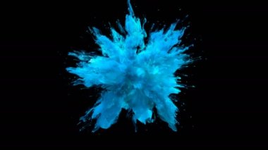 Hafif mavi renkli Burst - renkli duman patlama sıvı parçacıkların yavaş Alfa mat beyaz izole