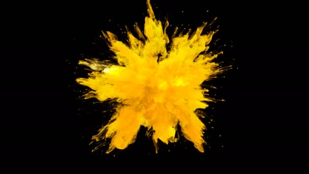Vivid Yellow Color Burst - particules fluides d'explosion de fumée colorées au ralenti alpha mat isolé sur blanc 