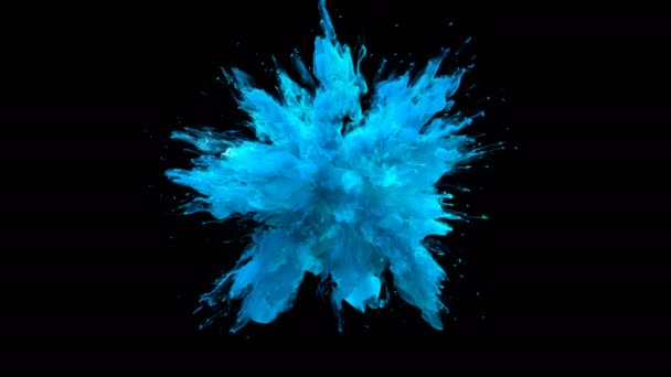 Licht Blauwe Kleur Burst Kleurrijke Rook Explosie Vloeistof Deeltjes Slowmotion — Stockvideo