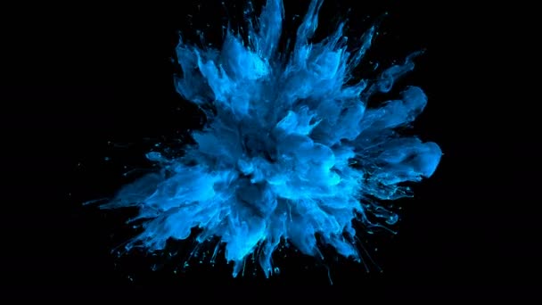 Éclatement de couleur bleu foncé - particules fluides d'explosion de fumée colorées au ralenti alpha mat isolé sur blanc 
