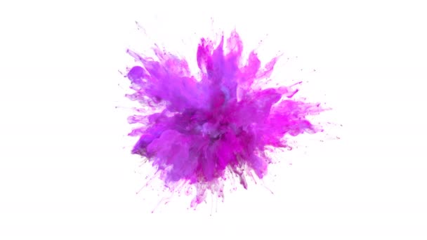 Bíbor rózsaszín színes robbanás - színes füst robbanás folyadék részecskék lassított alfa-Matt elszigetelt fehér