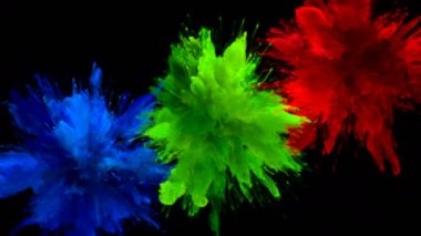 Mavi yeşil kırmızı renk Burst çoklu renkli duman patlamaları sıvı Alfa mat