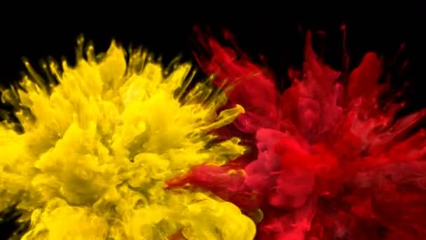 Yellow Red Color Burst Multiple colorful smoke explosions fluid particles alpha — Stock Video