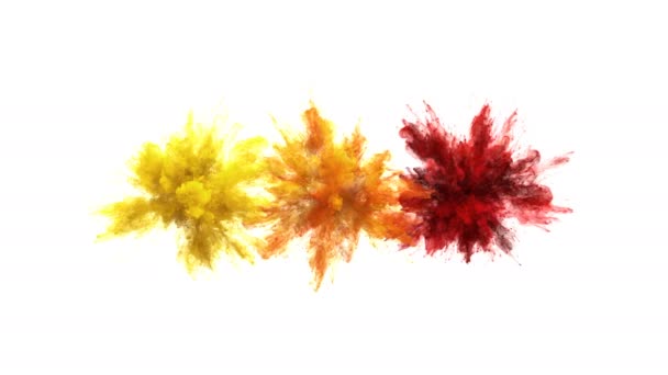 Yellow Orange Red Color Burst - Multiple colorful smoke explosions fluid alpha — Stock Video