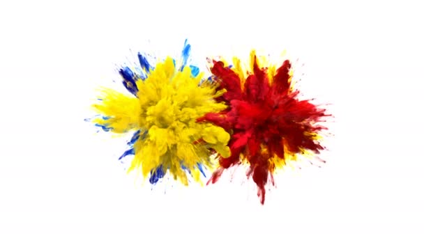 Yellow Red Color Burst - Esplosioni multiple di fumo colorato fluido alfa opaco — Video Stock