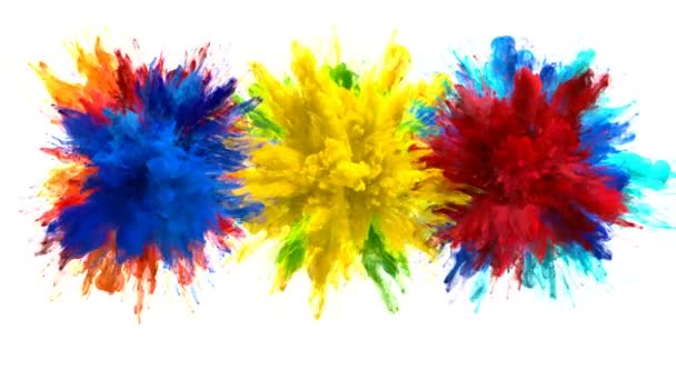 Färg burst-flera färgglada rök explosioner vätska partiklar alfa Matt — Stockvideo