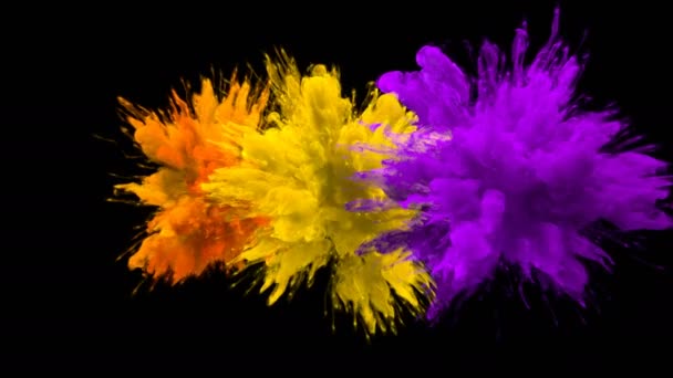 Кольоровий спалах - кілька барвистих димових вибухів частинок рідини альфа матовий — стокове відео