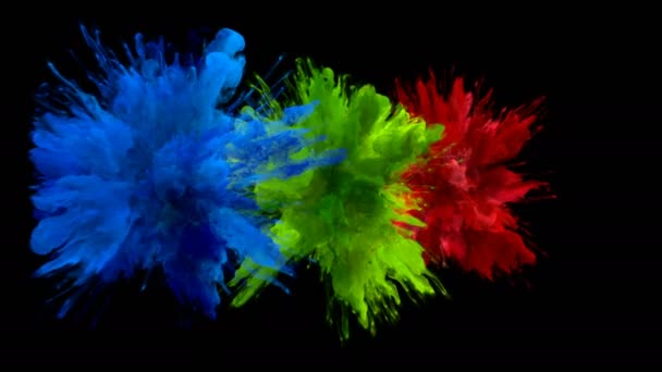 Color Burst - Esplosioni multiple di fumo colorato particelle fluide alfa opaco — Video Stock