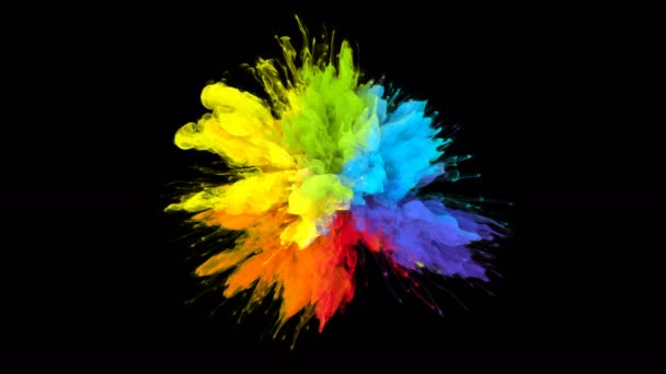 Renk patlaması yanardöner çok renkli gökkuşağı tozu patlaması sıvı mürekkep parçacıkları — Stok video