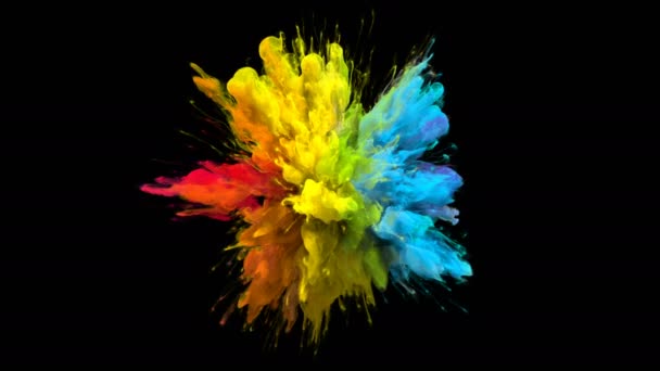 Χρώμα ριζωμένο ιριδίζον πολύχρωμο ουράνιο τόξο σκόνη έκρηξη ρευστών σωματιδίων μελάνης — Αρχείο Βίντεο
