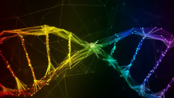 Irisierende Regenbogen-Digital-Plexus-DNA-Molekül Strang bunte Schleife Hintergrund — Stockvideo