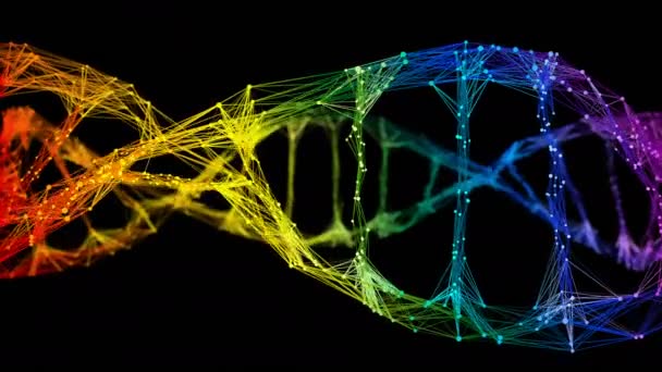 İzole Yanardöner gökkuşağı Dijital Pleksus Dna molekül iplikçik renkli Loop — Stok video