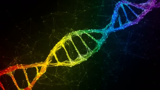 Yanardöner gökkuşağı Dijital Pleksus Dna molekül iplikçik renkli Döngü Arka Plan — Stok video