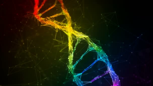 Iridescent rainbow Digital Plexus DNA molecle strand colorful Loop Background — стоковое видео