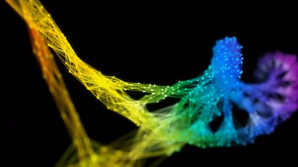 Ізольована райдужна веселка Цифрова молекула ДНК Plexus нитка барвиста петля — стокове відео