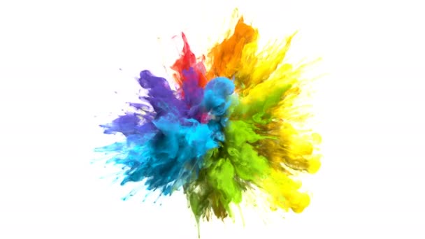 Kleur Burst iriserende veelkleurige regenboog poeder explosie vloeistof inkt deeltjes — Stockvideo