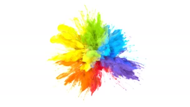 Renk patlaması yanardöner çok renkli gökkuşağı tozu patlaması sıvı mürekkep parçacıkları — Stok video