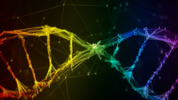 Iridescente arco-íris binário Digital DNA molécula cadeia colorido Loop fundo — Vídeo de Stock