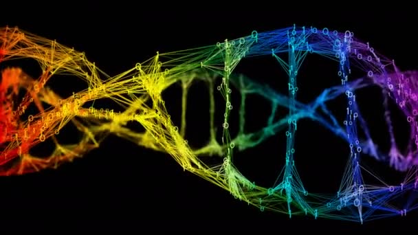 Geïsoleerde iriserende Rainbow binaire digitale plexus DNA molecuul strand kleurrijke — Stockvideo