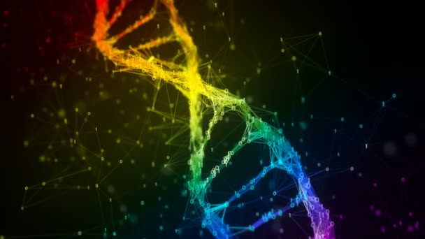 Iridescent rainbow binary Цифровая молекулярная цепочка ДНК красочный Loop Background — стоковое видео