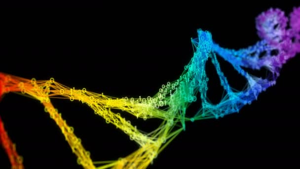 Isoliert irisierenden Regenbogen binären digitalen Plexus DNA Molekül Strang bunt — Stockvideo