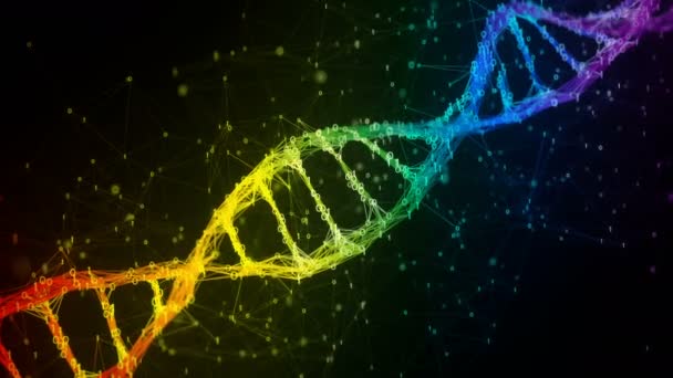 Iriserende regenboog binaire digitale DNA molecuul strand kleurrijke lus achtergrond — Stockvideo