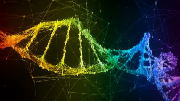 Irisierende Regenbogen binäre digitale DNA-Molekül Strang bunte Schleife Hintergrund — Stockvideo