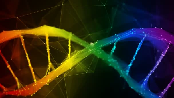 Iriserande Rainbow Digital polygon DNA-molekyl strand färgglada loop bakgrund — Stockvideo