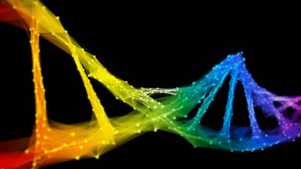 Izolovaná duha digitální polygonální DNA molekula barevný cyklus — Stock video