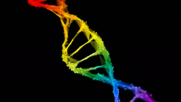 Isolated Iridescent rainbow Digital polygonal DNA molecule strand colorful Loop — Stock Video