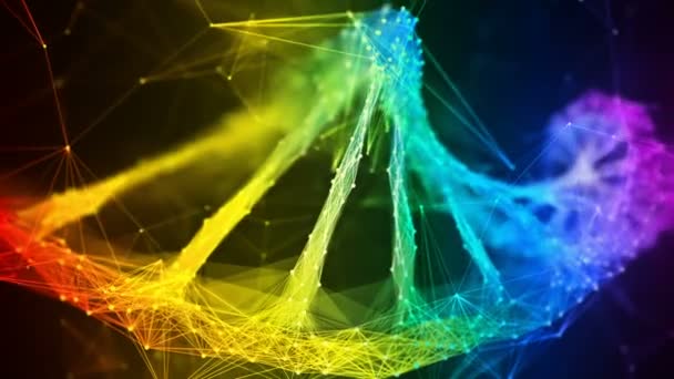 Iridescente arcobaleno Digital poligono DNA molecola filo colorato Loop Sfondo — Video Stock